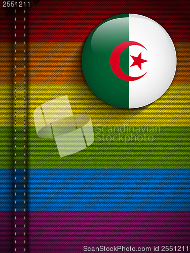Image of Gay Flag Button on Jeans Fabric Texture Algeria