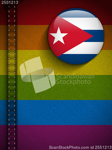Image of Gay Flag Button on Jeans Fabric Texture Cuba