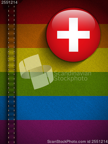 Image of Gay Flag Button on Jeans Fabric Texture Switzerland