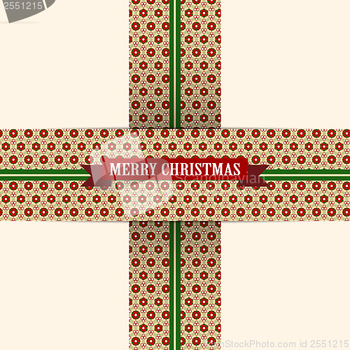 Image of Christmas Red Green Ribbon with Flowers
