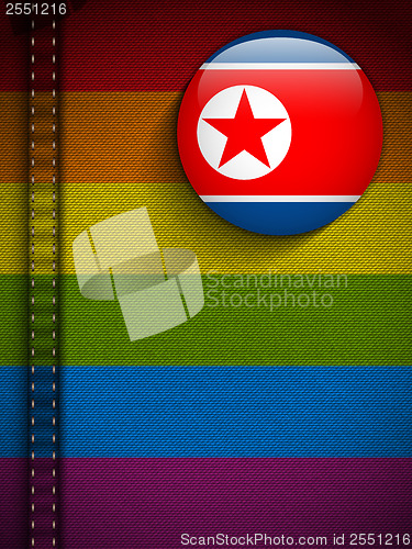 Image of Gay Flag Button on Jeans Fabric Texture North Korea