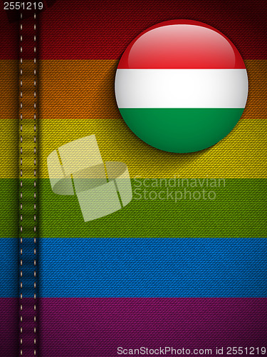 Image of Gay Flag Button on Jeans Fabric Texture Hungary