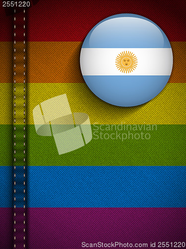 Image of Gay Flag Button on Jeans Fabric Texture Argentina