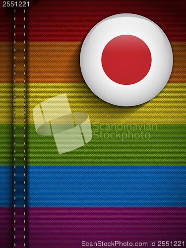 Image of Gay Flag Button on Jeans Fabric Texture Japan