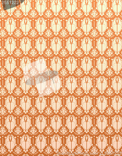 Image of Seamless Pattern Orange Yellow Retro Damask Flower Background