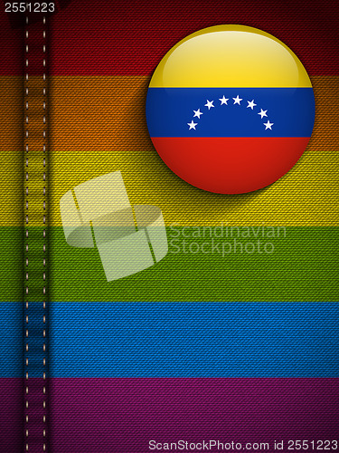 Image of Gay Flag Button on Jeans Fabric Texture Venezuela