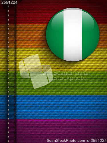 Image of Gay Flag Button on Jeans Fabric Texture Nigeria
