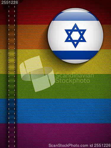 Image of Gay Flag Button on Jeans Fabric Texture Israel