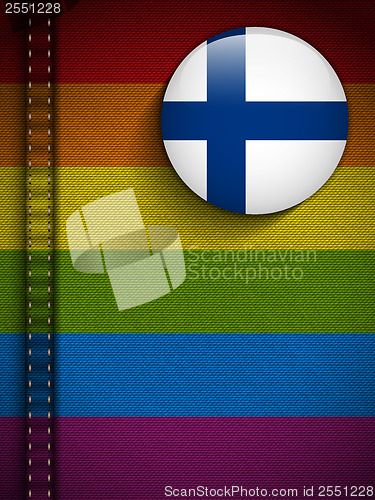 Image of Gay Flag Button on Jeans Fabric Texture Finland