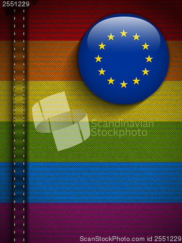 Image of Gay Flag Button on Jeans Fabric Texture Europe