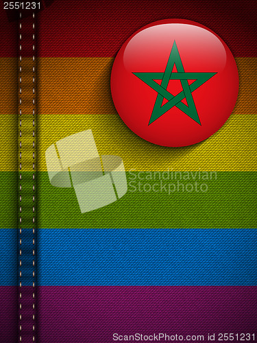 Image of Gay Flag Button on Jeans Fabric Texture Morocco