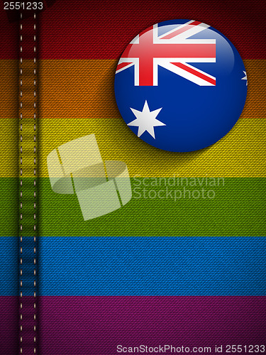 Image of Gay Flag Button on Jeans Fabric Texture Australia