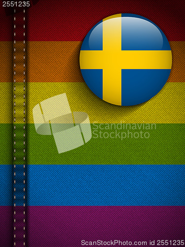 Image of Gay Flag Button on Jeans Fabric Texture Sweden