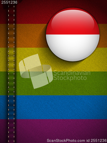 Image of Gay Flag Button on Jeans Fabric Texture Monaco