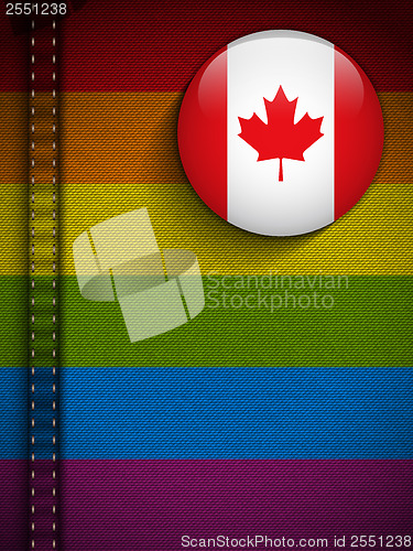 Image of Gay Flag Button on Jeans Fabric Texture Canada