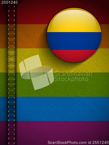 Image of Gay Flag Button on Jeans Fabric Texture Colombia