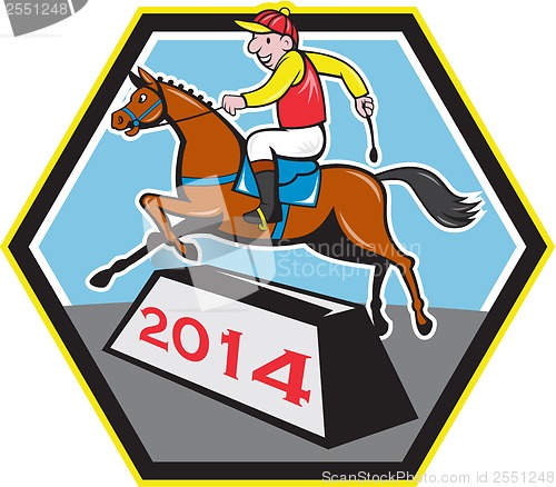 Image of Year of Horse 2014 Jockey Jumping Cartoon