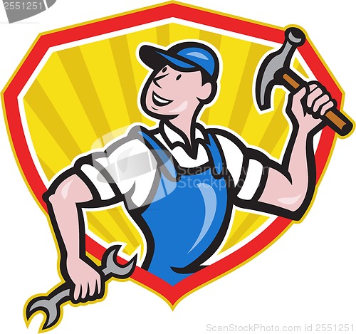 Image of Carpenter Builder Hammer Spanner Cartoon