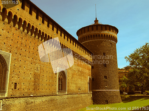 Image of Retro looking Castello Sforzesco, Milan