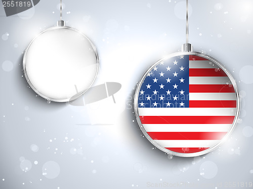 Image of Merry Christmas Silver Ball with Flag USA