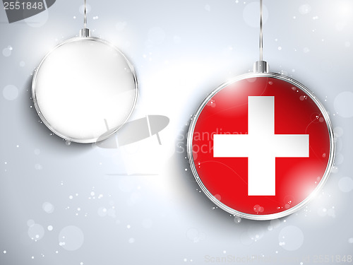 Image of Merry Christmas Silver Ball with Flag Switzerland