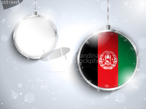 Image of Merry Christmas Silver Ball with Flag Afghanistan