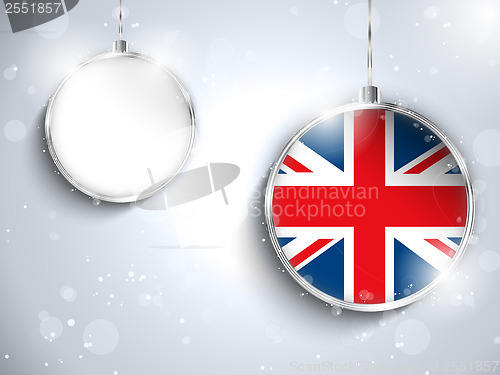 Image of Merry Christmas Silver Ball with Flag United Kingdom UK