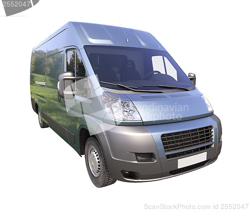 Image of Blue commercial delivery van isolated