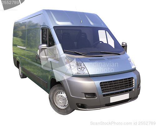 Image of Blue commercial delivery van isolated