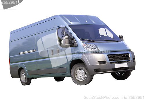 Image of Blue commercial delivery van isolated