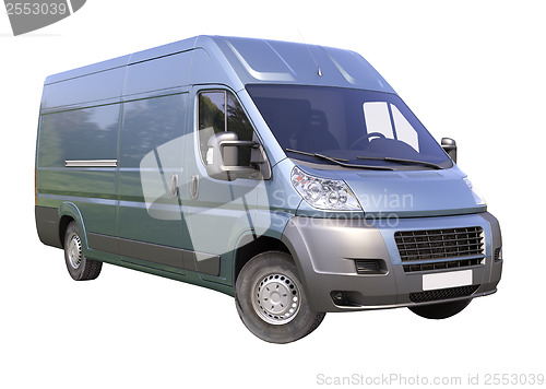 Image of Blue commercial delivery van isolated