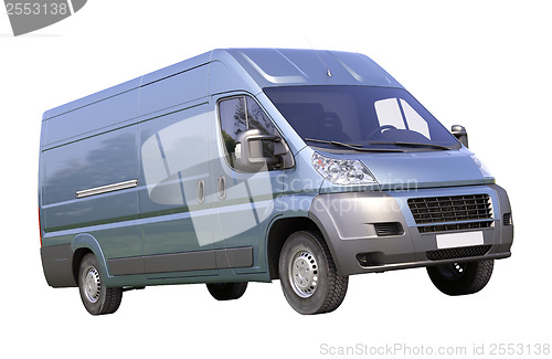 Image of Blue commercial delivery van isolated