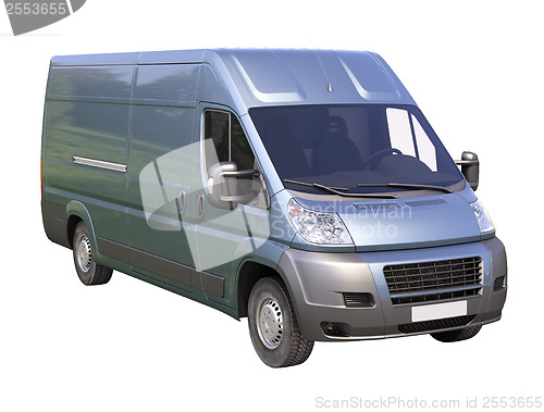 Image of Blue commercial delivery van isolated