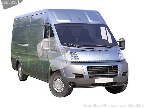 Image of Blue commercial delivery van isolated