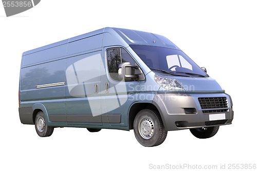 Image of Blue commercial delivery van isolated