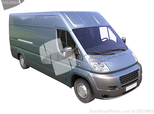 Image of Blue commercial delivery van isolated