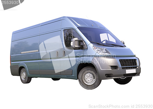 Image of Blue commercial delivery van isolated