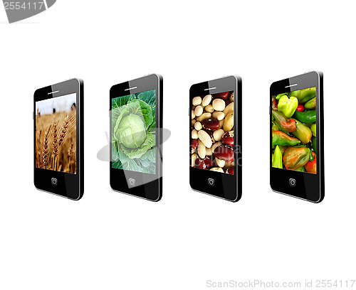 Image of mobile phones with images of different vegetables