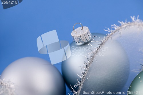 Image of Christmas baubles on blue