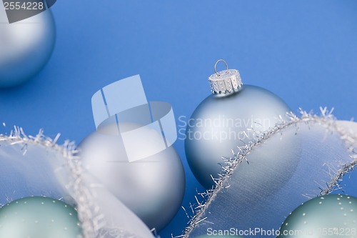 Image of Christmas baubles on blue