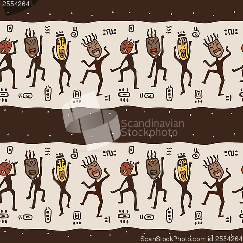 Image of Dancing figures wearing African masks.