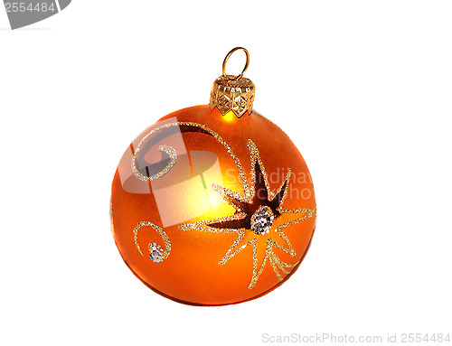 Image of One orange Christmas ball with golden pattern