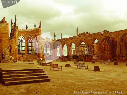 Image of Retro looking Coventry Cathedral ruins