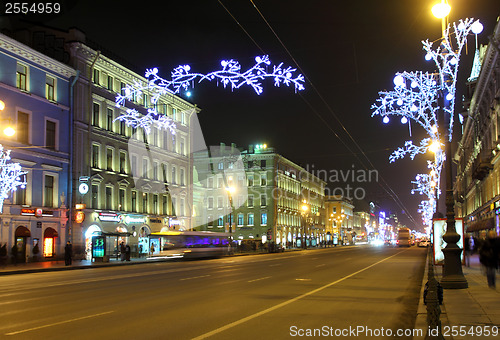 Image of Nevsky Prospect in St. Petersburg at Christmas night