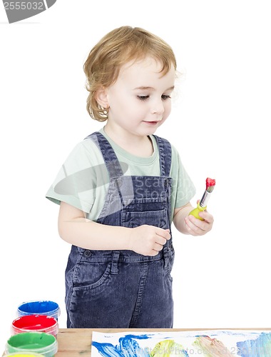 Image of cute girl painting. isolated on white background