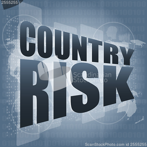 Image of country risk words on digital screen with world map