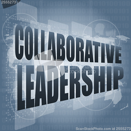 Image of collaborative leadership review on touch screen, media communication on the internet