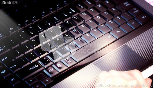 Image of Working at laptop .