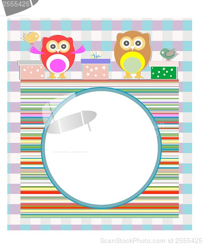 Image of birthday party elements with cute owls and birds