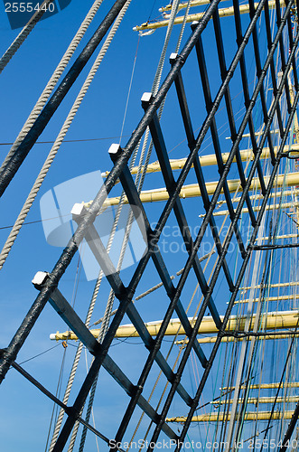 Image of Mast with sails of an old sailing vessel